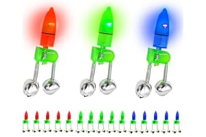 SenseYo 30 Pcs Fishing Bells Clips Fishing Rod Alarm with Dual Alert Bells with Colorful Lights (Red Green Blue)