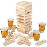 ArtCreativity Tumbling Tower Drinking Game, Drinking Game with 4 Glasses and 60 Wooden Blocks with Challenges, Fun House Part