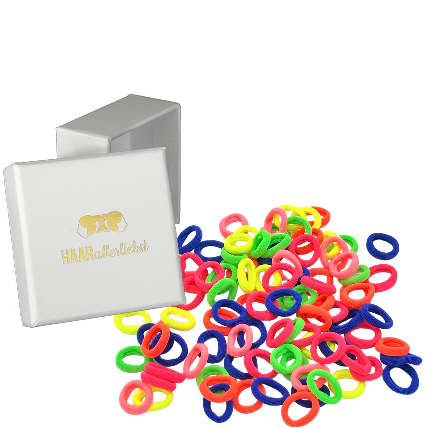 Hair Bobbles Small Colourful Mix Neon and Pastel (Pack of 100, Neon Box White)
