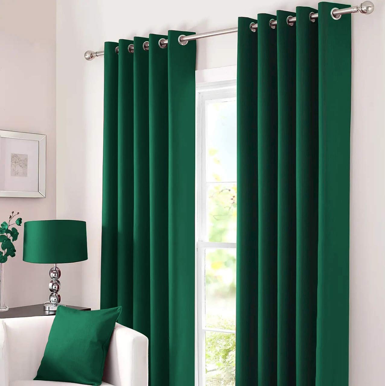Kinfolk Textile Blackout Thermal Eyelet Ring Top Insulated Pair of Curtains Including 2 Tiebacks (Emerald Green, 66" x 54")