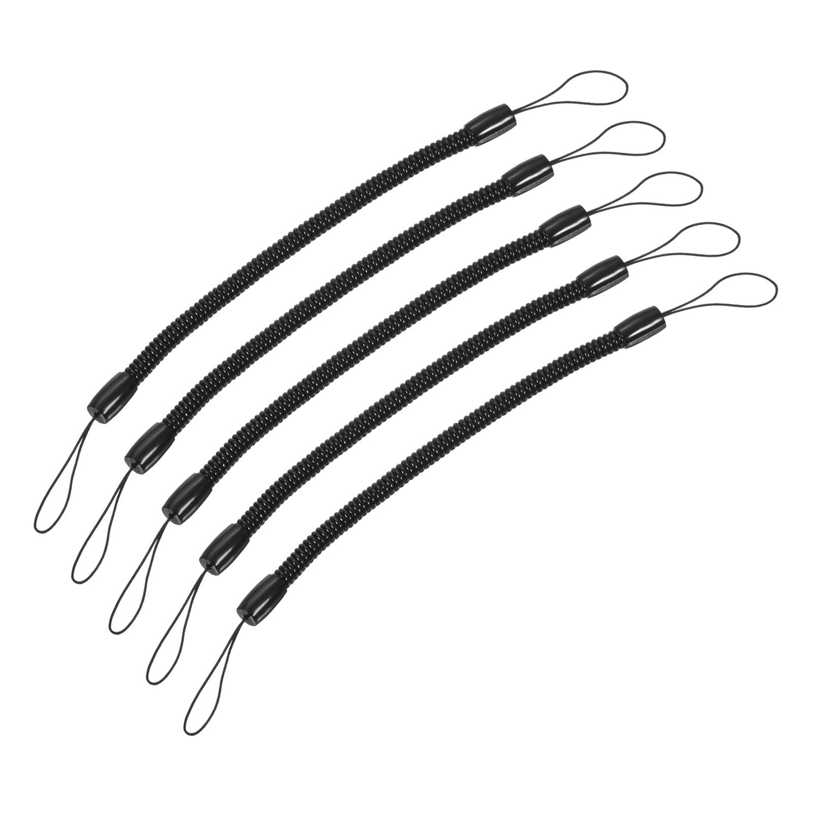 YOKIVE 5 Pcs Retractable Spring Coil Straps, Spiral Stretchy Key Holders Lanyard Cord | Great for Home Keys, Backpacks, Pens, Torches (Black, 6-Inch)