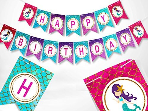 Mermaid Party Supplies - Under the sea Party - Happy Birthday Banner - Mermaid banner - Party Decorations - Mermaid Party Favors - Mermaid birthday - 1st Birthday Banner - Baby girl Birthday Banner