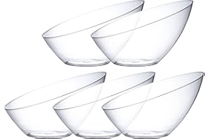 Posh Setting Clear Serving Bowls for Parties, Disposable Plastic Serving Bowls, Hard Plastic Large Angled Party Snack Bowls, Chips Bowls, Salad, Candy and Fruit Bowl 5 Pack