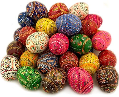 8 Ukrainian Wooden Hand Painted Easter Eggs Pysanky 2 1/4 Inch