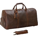 Leather Duffle Bags for Men with Shoe Compartment – 23.6" x 12.6" x 11" Travel Bag, Gym Bag, Also Suitable for Crossbody or Shoulder Carry, Brown Large Size