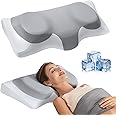 ABLEGRID Double Memory Foam Cervical Neck Pillow,Contour Cooling Gel Support Pillow for Neck & Shoulder Pain Relief,Ergonomic Orthopedic Adjustable Deep Sleep Bed Pillow for Side,Back,Stomach Sleepers