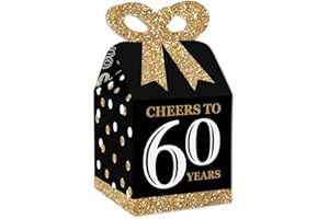 Big Dot of Happiness Adult 60th Birthday - Gold - Square Favor Gift Boxes - Birthday Party Bow Boxes - Set of 12