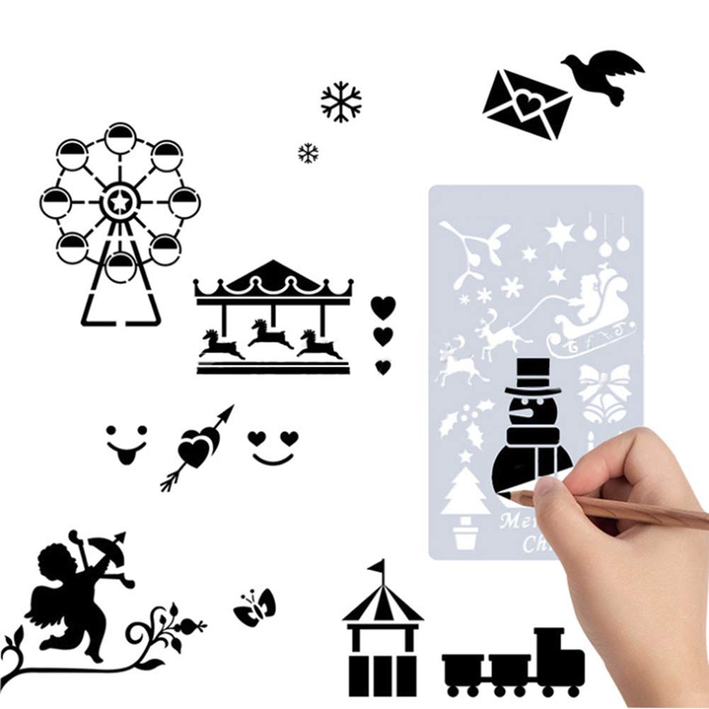 Rpuomtz 24 PCS Journal Stencil Plastic Planner Set for Journal Notebook Diary Scrapbook DIY Drawing Template 4x7 Inch