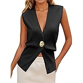 Cicy Bell Womens V Neck Sweater Vest Dressy Casual Knit Sleeveless Shirts Slim Fit Lightweight Button Fall Tops