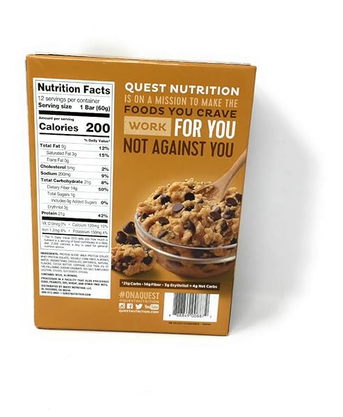 QUEST NUTRITION CHOCOLATE CHIP COOKIE DOUGH PROTEIN BAR 12 PACK, 2.12 OZ