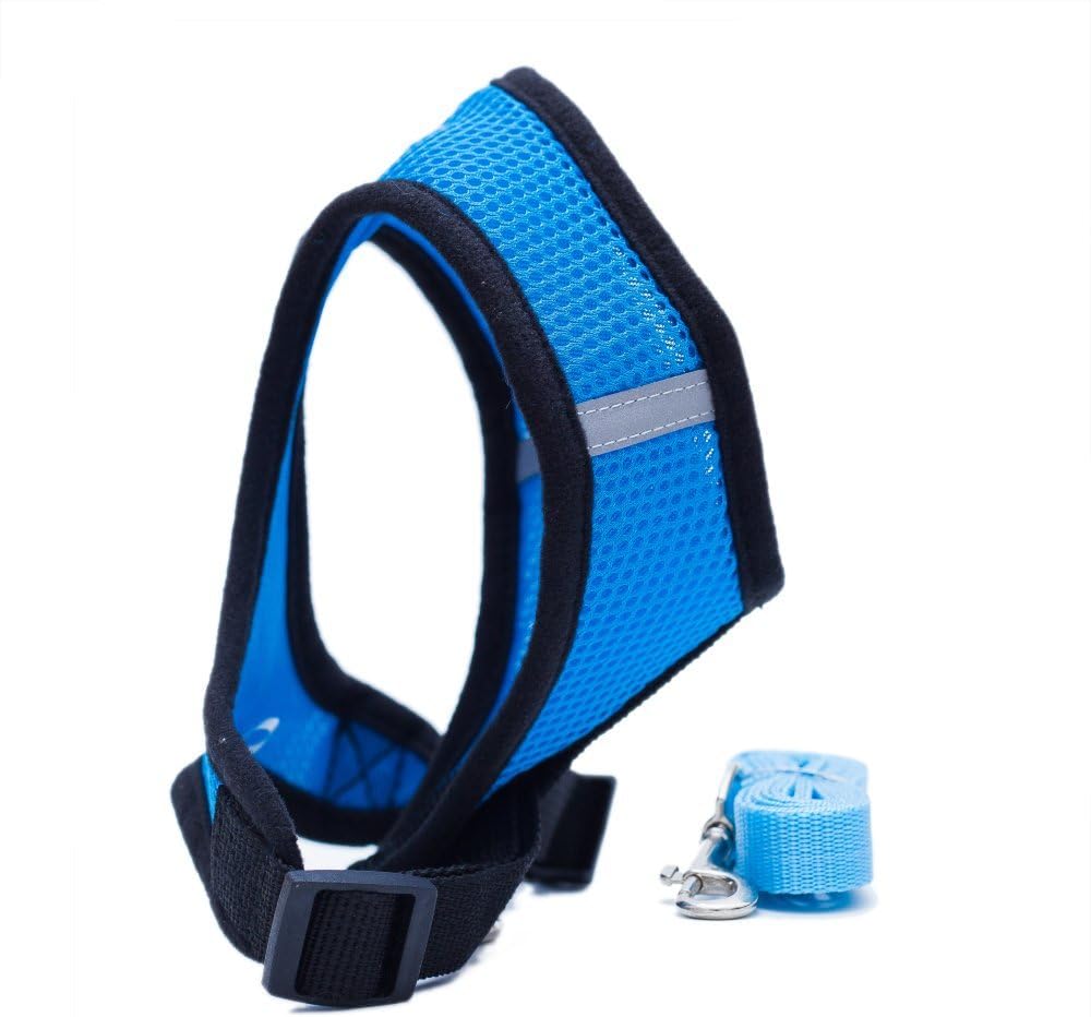 Locisne Mesh Fabric Dog Vest, Harness Soft and Adjustable Comfortable Pet Lead with Clip, Blue - Image 5