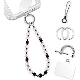 KARENSKEYS Phone Charm Strap, Sparkling Crystal Beaded Lanyard with Tether Tab &Metal Buckle for Cellphone, Wrist Keychain for Car Keys with D Ring for Women.