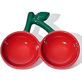 VETRESKA Ceramic Pet Bowl Tilted Design Pet Feeder for Food and Water Anti Vomit Cat Bowls for Indoor Cats Cute Cherry Cat Bowl Dishwasher Safe