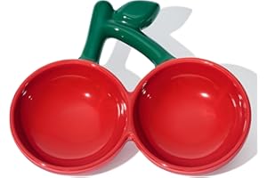 VETRESKA Ceramic Pet Bowl Tilted Design Pet Feeder for Food and Water Anti Vomit Cat Bowls for Indoor Cats Cute Cherry Cat Bowl Dishwasher Safe