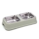 Square Pet Bowls Removable Stainless Steel Double Dog Bowls Non-Skid No Spill Stand Sturdy Food Water Diners Set For Feeding Dogs Cats (Green)