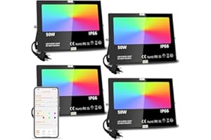 MELPO LED Flood Light Outdoor, 500W Equivalent 5000LM Smart RGB Landscape Lighting with APP Control, DIY Scenes - Timing - Warm White 2700K - Color Changing Uplight, IP66 Waterproof US Plug (4 Pack)