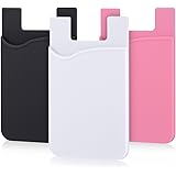 Phone Card Holder, Pofesun Silicone Adhesive Stick-on ID Credit Card Wallet Phone Case Pouch Sleeve Pocket Compatible for iPhone/Android/Samsung Galaxy and Smartphones - 3 Pack(Black, White, Pink)
