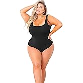 POSESHE Women's Plus Size Bodysuit Square Tank Top Sexy Body Suit For Curvy Women, M-5XL