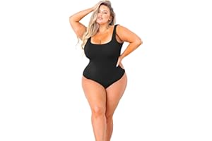 POSESHE Women's Plus Size Outfits Sleeveness Tank Top Bodysuit Square Neck S-5xl