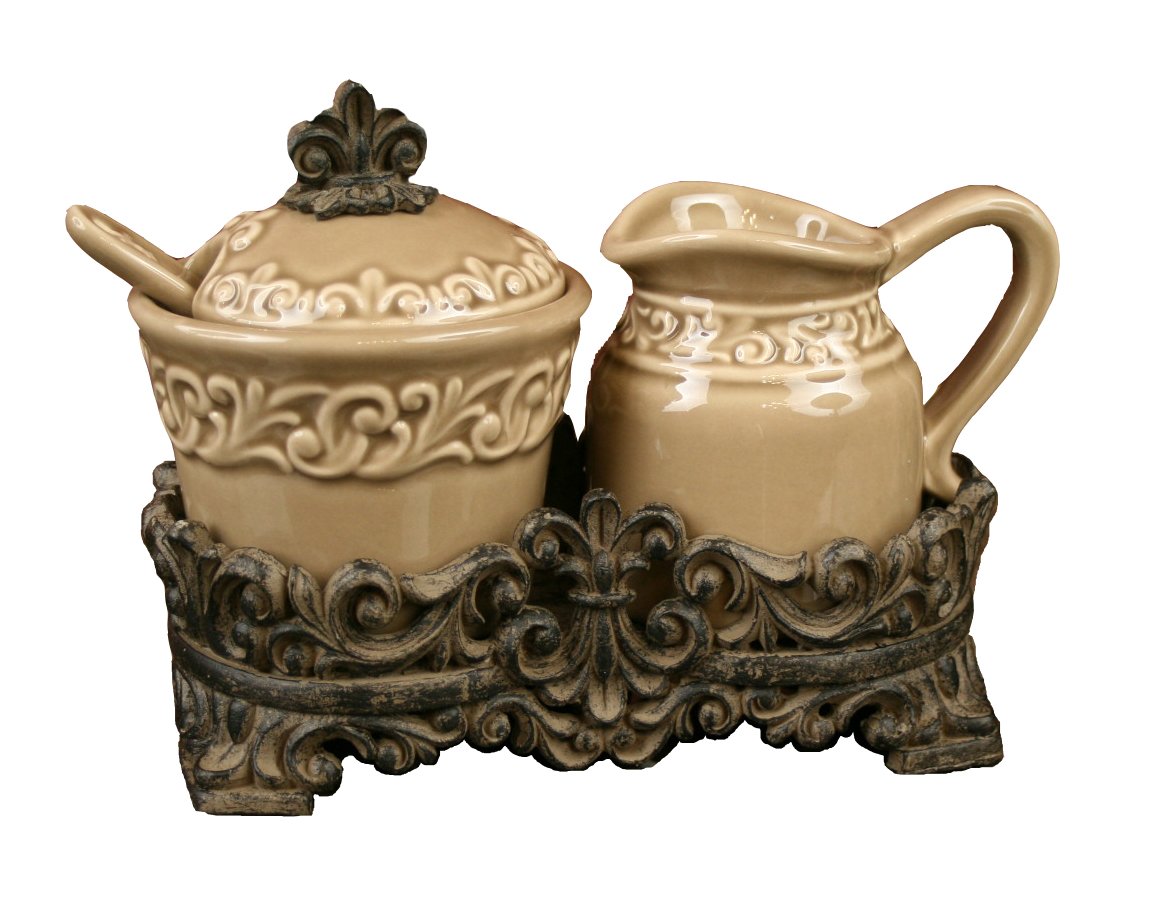 Drake Design 3508 Cream and Sugar Set, Taupe, 7.5x4x6 Inch