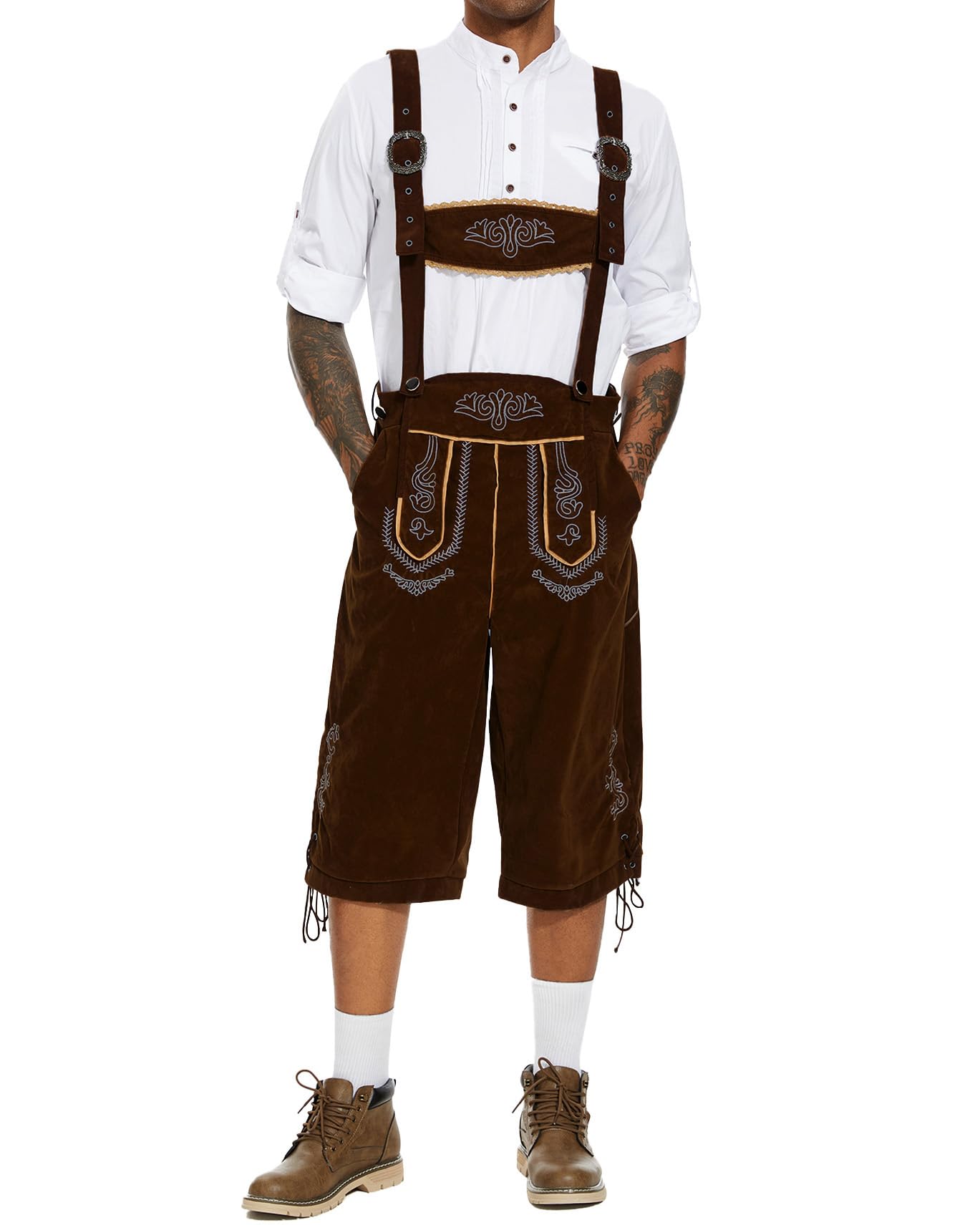 YAOHUOLE Oktoberfest Outfit Mens Bavarian Costume German Costume Lederhosen Men Oktoberfest Fancy Dress Dark Brown XL