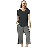 NACHILA Women’s Pajamas-Viscose Made from Bamboo, Short Sleeve Pjs Top with Capri Pajama Sets for Women Cool V Neck Sleepwear
