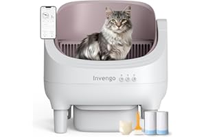 INVENGO Automatic Cat Litter Box Self Cleaning | App Control | Open-Top Automatic Litter Box with Safety Sensors | Ultra-Quiet | 10L Waste Bin with Odor Control | 2 Rolls of Garbage Bags and Litter Mat