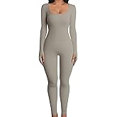 YIOIOIO Women Workout Seamless Jumpsuit Yoga Ribbed One Piece Long Sleeve Leggings Romper