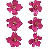Unique Chic Long Matte Flower Dangle Earrings Cute Bohemian Tiered Triple Floral Drop Stud Earrings Ear Drop for Women Statement Jewelry Gifts Parties Prom