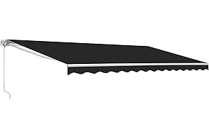 ALEKO Motorized Patio Awning | Automatic Remote Controlled | White Frame | Retractable Crank Home Deck Canopy | Upgraded 2024 | 13x10 | Black