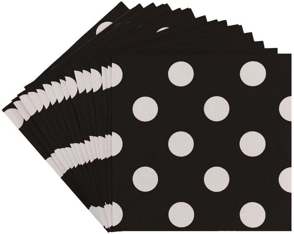 JAM PAPER Small Polka Dot Beverage Napkins - 5 x 5 - Black with Polka Dots - 16/Pack