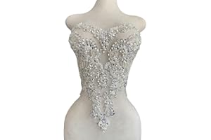 JPUMLEY.PKSN Handmade Silver Glass Rhinestones Bodice lace Applique Hand Sewing Beaded Sequins Trim Patches for Dress Clothes Skirts Multiple Design Styles Accessories (A)