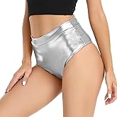Kepblom Women's Metallic Booty Shorts High Waisted Shiny Rave Bottoms for Festival Clubwear Dancing