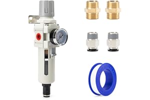 EBEIZZI 3/8" NPT Compressed Air Combination Filter Regulator Combo - Regulator, Filter & Gauge for Air Compressor,Auto Drain, Metal Bracket, 0-150 psi Gauge Air Tool Compressor