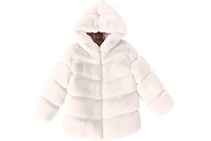 Girls Faux Fur Jacket Plush Sherpa Teddy Coat with Hood Toddler Winter Coats Warm Fuzzy Trendy Jacket