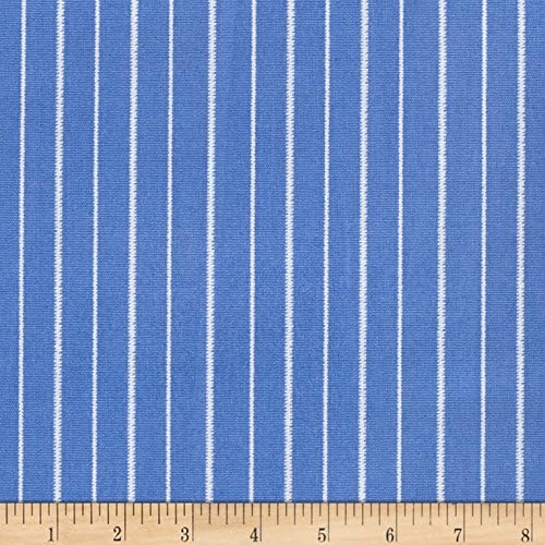 Cotton Stretch Poplin Stripes Chambray/White Fabric By The Yard