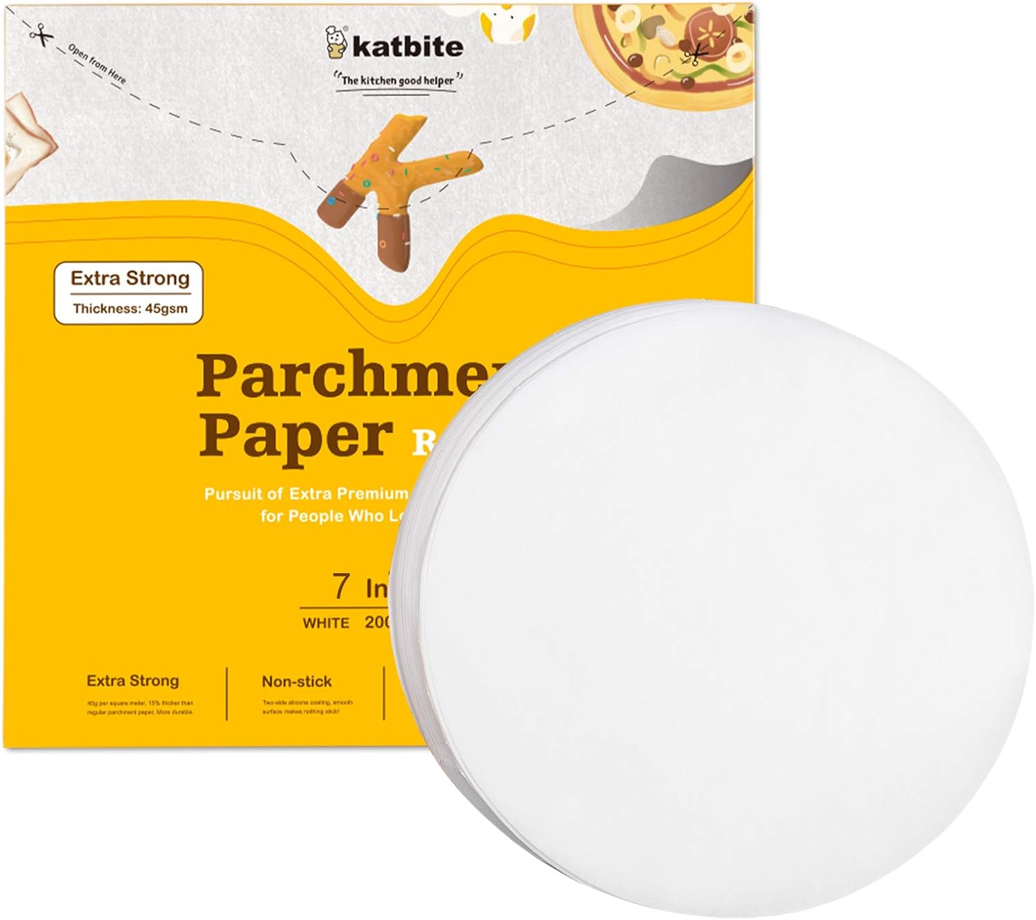 Katbite Heavy Duty Greaseproof Paper Sheets,200pcs 7 Inch Baking Paper Rounds Non Stick Baking Parchement Paper,Used for Cake Cooking,Patty Separating