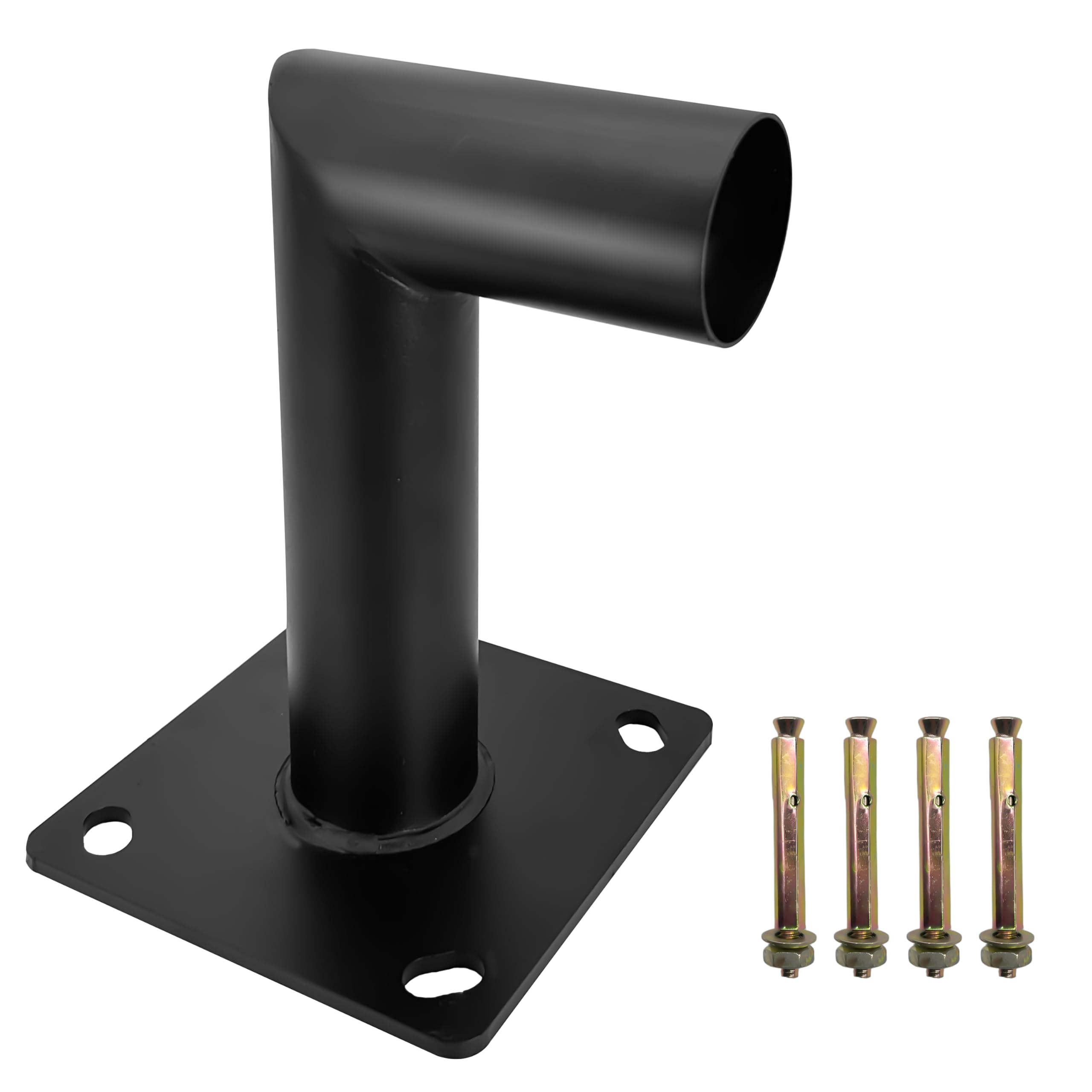 Photo 1 of 90-Degree Wall Mount Bracket - L-Shape Steel Adapter for 2 3/8 inch Slip Fit Lights & LED Shoebox Street Pole Light , Black Metal, Includes 4 Anchor Bolts