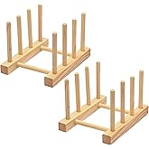 GZLT 2 Pack Bamboo Dish Rack for Kitchen Cabinet and Countertop, Plate Organizer for Cabinet, Bowls, Cups, Utensils, Pot Lids and Bottles, Cutting Board Holder Stand and Storage.