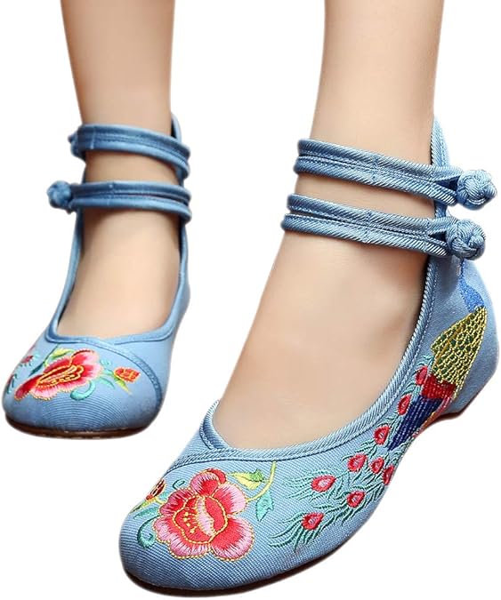 XFentech Ladies Embroidered Shoes Flat Sandals Embroidered Bowknot