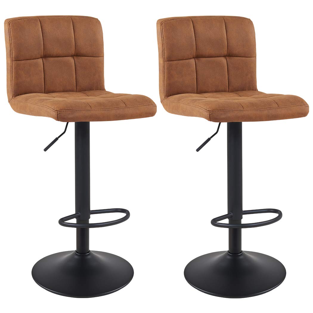 Bar Stool Duhome WY-451 Adjustable Swivel with Backrest Set of 2 Barstools (Brown)
