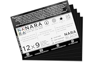 NARA Alcohol Ink Paper | Black | 12 inches x 9 inches (12”x9”) | 350 microns/360 GSM | Medium+ Paper | 10 Sheets | Paper for 