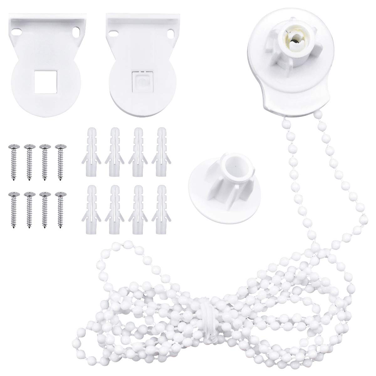 Fodlon Roller Blind Fittings, 25mm Roller Blind Brackets, Plastic Rolling Blind Replacement Repair Kit, Curtain Roller Accessories with Beaded Chain & Screws for Windows