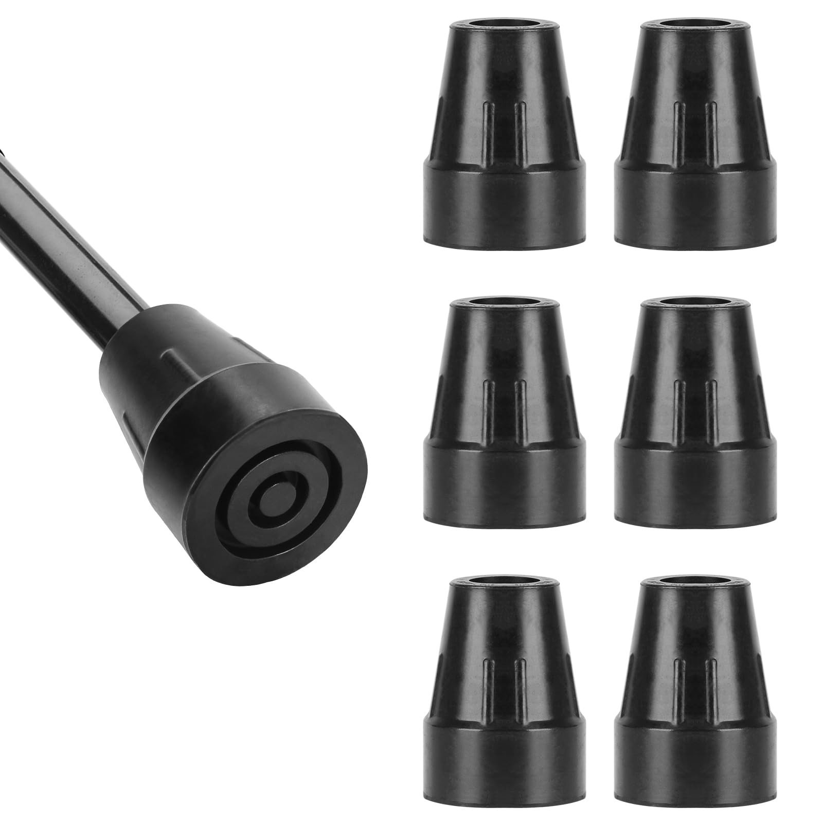 YF Rubber Walking Stick Ferrules, 19 mm Replacement Rubber Tips, Durable Non-Slip Rubber Replacement Feet Pad for Walking Cane/Crutch Tips, 6 Pack