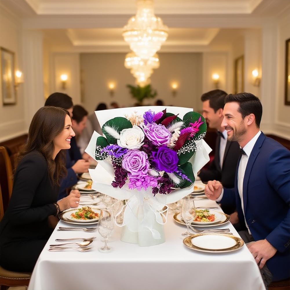 Flowers Gifts For Mom,Purple Valentines Gifts, Preserved Flower Bouquets, Purple Roses, Birthday Gifts For Women, Mothers Day Flowers For Wife