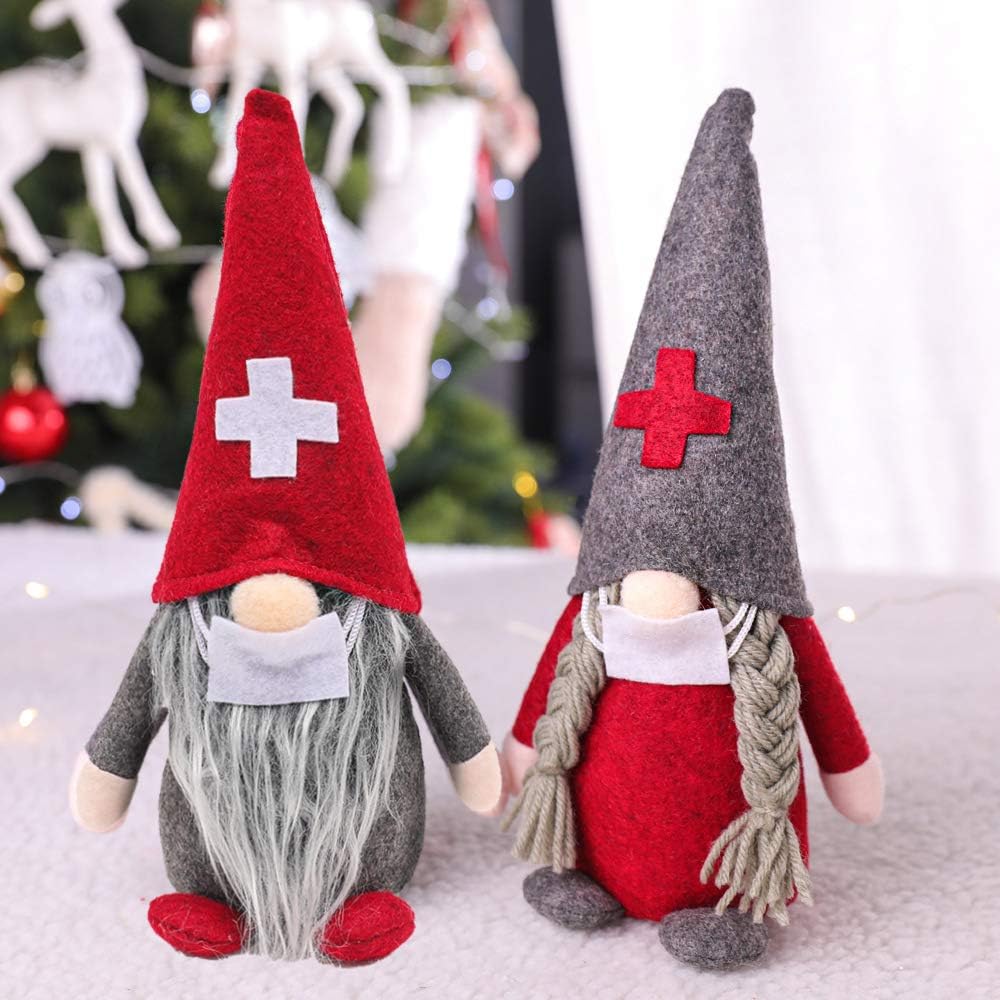 Amazon Com Christmas Decorations Doll Funny 2020 Christmas Ornaments Indoor 2020 New Doctor Nurse Male And Female Santa Faceless Dolls Red Kitchen Dining