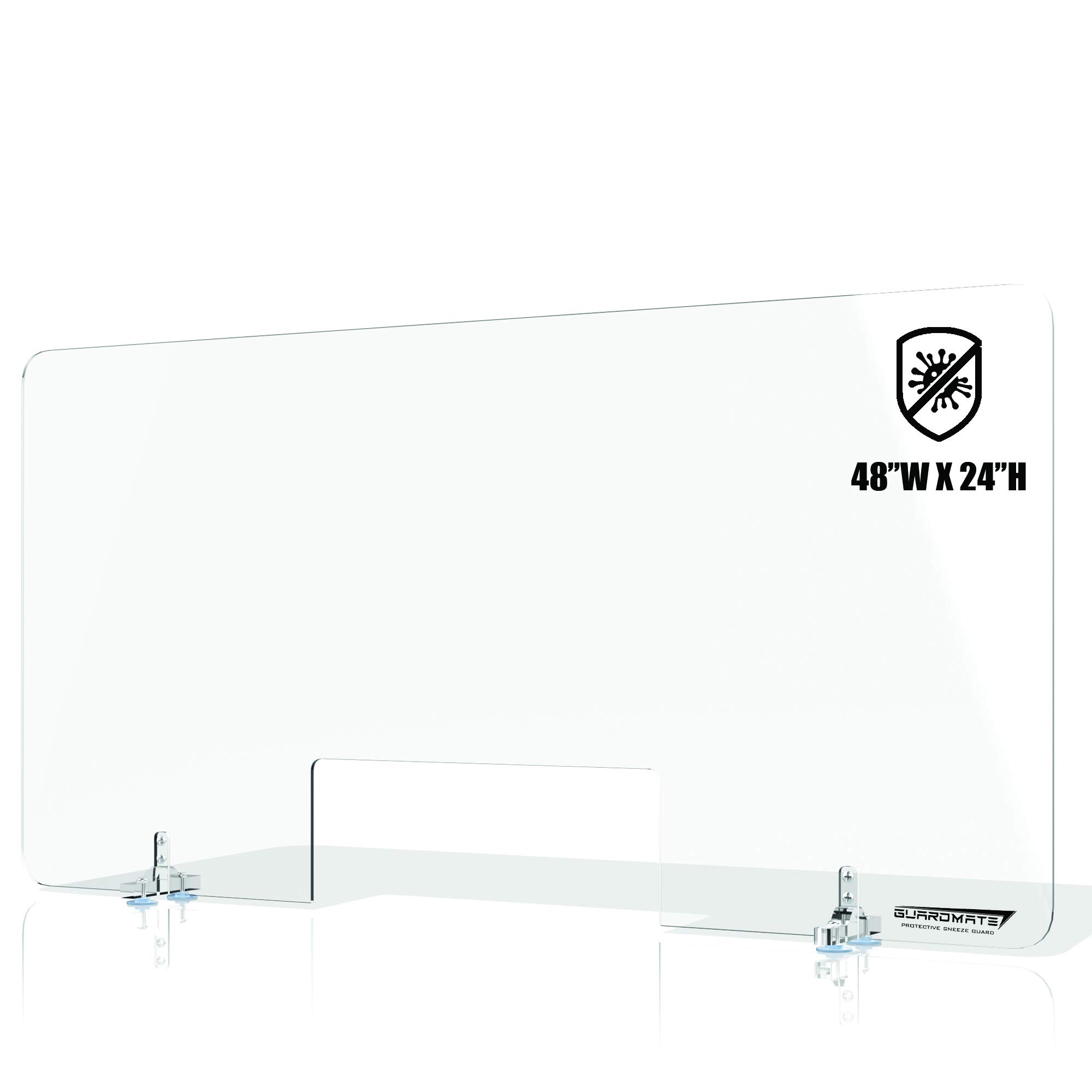 GUARDMATE | Plexiglass Shield Premium Commercial Grade Sneeze Guard | Acrylic Divider Portable Plastic Barrier Shield Reception Desk Cashier Checkout Counter (1, 48" Wide x 24" Tall)