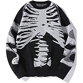 ZAFUL Halloween Sweaters for Mens Skeleton Sweater Crew Neck Vintage Y2K Knit Pullover Unisex Sweaters