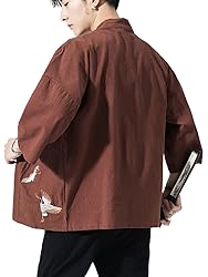 Ambcol Men's Japanese Kimono Cardigan Loose Cotton