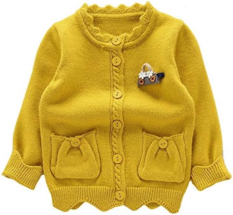 Moonnut Little Girls' Cute Pockets Knit Cardigan Sweater,18-24M,Yellow